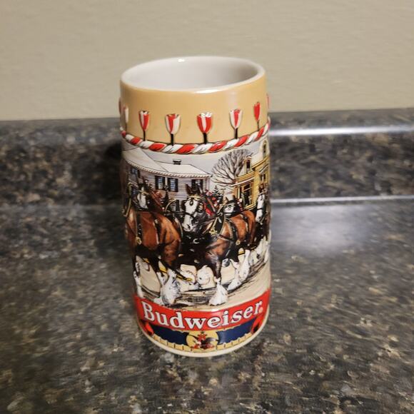1986 Clydesdale Anheuser Busch Budweiser Holiday Stein Traditional Horses No Box - Picture 2 of 6